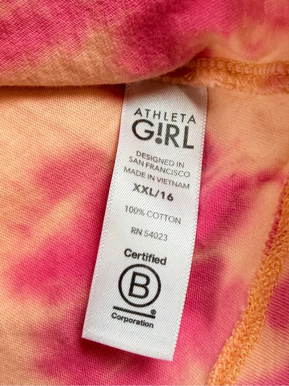 Athleta Girl Tie Dye Sleeveless Tank Top XXL 16 Pink Peach Cotton Athletic - Picture 8 of 9